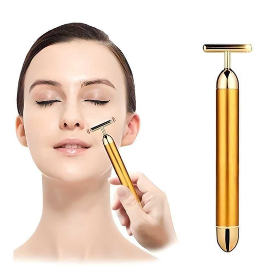 24K face roller, electric facial massager, beauty bar, anti-aging tool, wrinkle remover, skin tightening, gold face roller, T-shape massager, facial vibration tool, waterproof face roller, V-shape sculpting bar, skincare device
