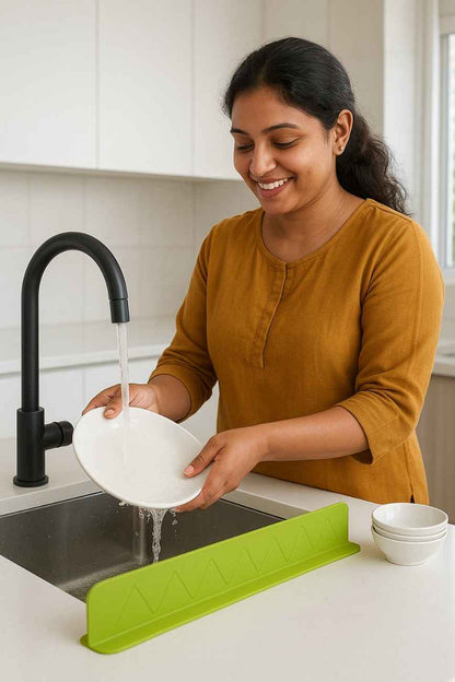 Kitchen Sink Anti-Splash Baffle | Silicone Splash Guard Plate with Suction Cup | No More Water Mess