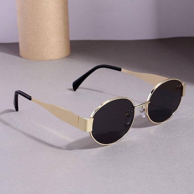 retro sunglasses, vintage oval glasses, women’s metal frame shades, UV protection eyewear, stylish sunglasses, trendy sun glasses, fashion eyewear