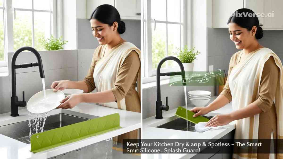 Kitchen Sink Anti-Splash Baffle | Silicone Splash Guard Plate with Suction Cup | No More Water Mess