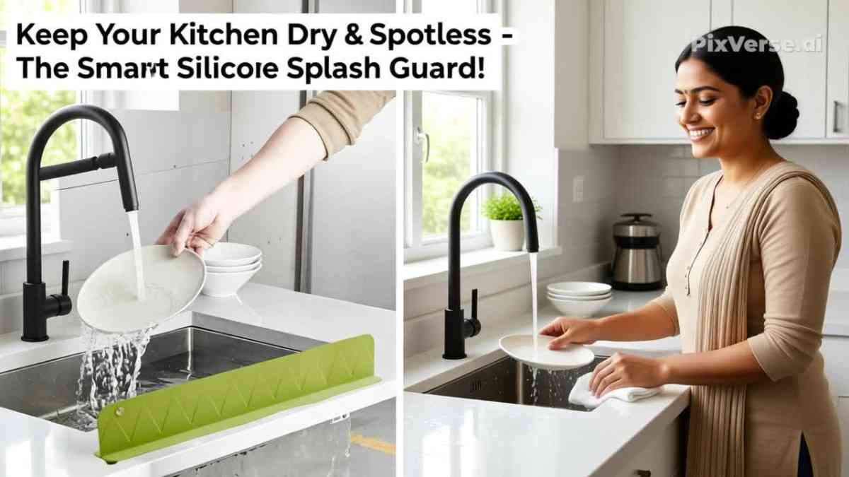 Kitchen Sink Anti-Splash Baffle | Silicone Splash Guard Plate with Suction Cup | No More Water Mess