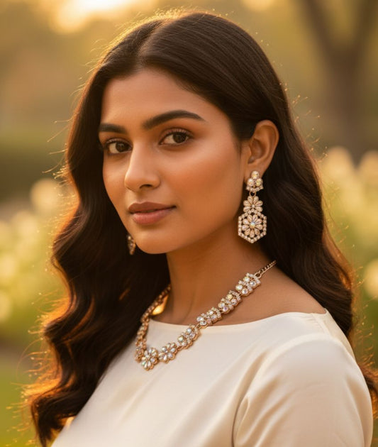 party wear necklace,
imitation diamond necklace,
floral jewellery set,
DropDash.Entity.Shopify.TagsViewModel,
diamond look set,
designer artificial jewellery,
bridal jewellery set,
Austrian diamond necklace set