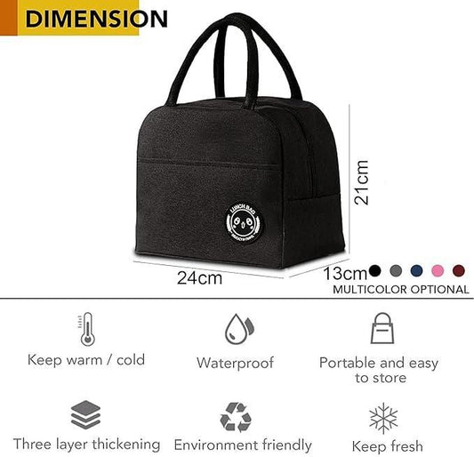 insulated lunch bag, portable lunch bag, reusable lunch box bag, leak-proof lunch bag, hot and cold food bag, office lunch bag, travel lunch bag, school lunch bag, eco-friendly lunch bag, black thermal lunch bag