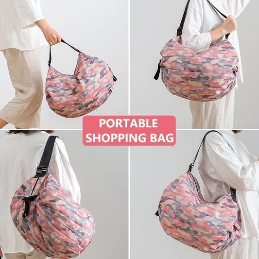 Foldable shopping bag, reusable tote, waterproof handbag, travel carry bag, nylon shoulder bag, compact grocery bag, eco-friendly tote